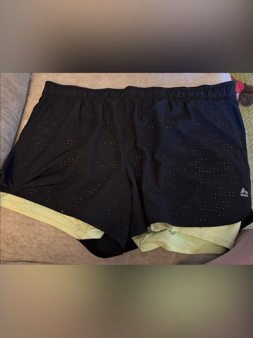 RBX Black Athletic Shorts with Light Green Liner